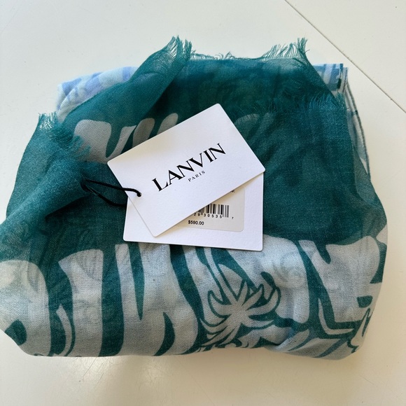 Lanvin Paris green Blue lightweight wool scarf NWT - Picture 6 of 7